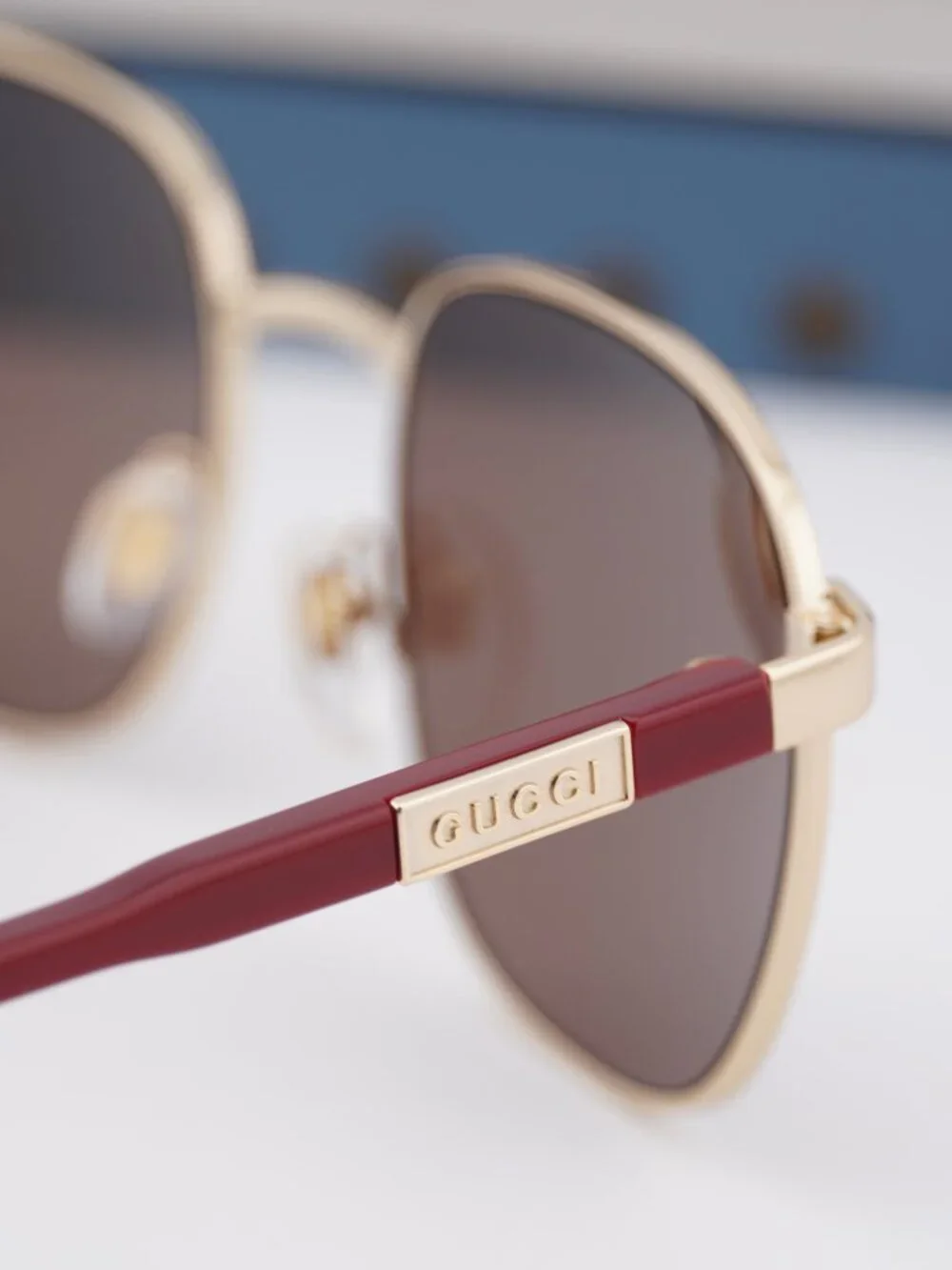 Gucci GG1799S 004 Square Sunglasses - Gold/Burgundy / Brown
